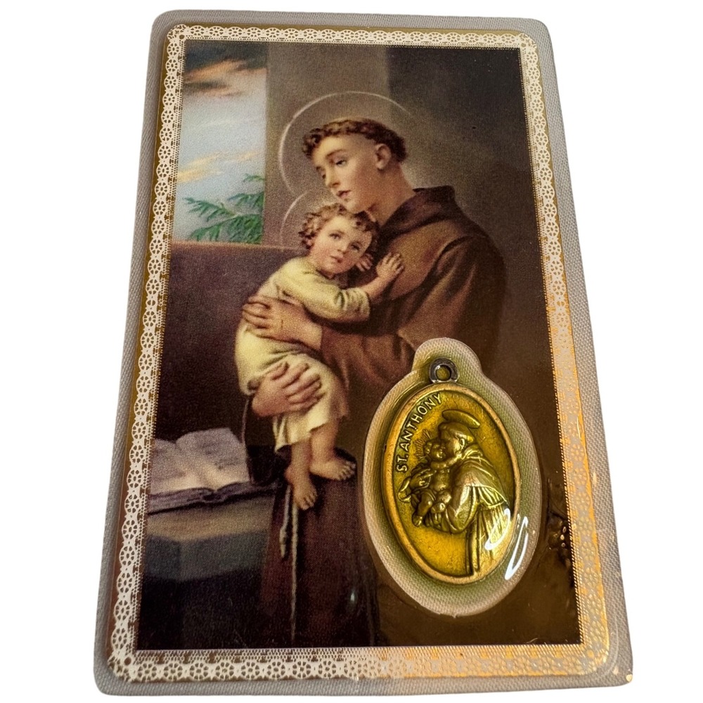 St Anthony Prayer Card‎ with Medal Jesus Christ Devotional Religious Gift Italy